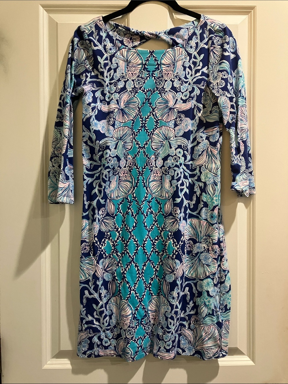 Lilly Pulitzer Navy and Teal Floral 3/4 Sleeve Dress
